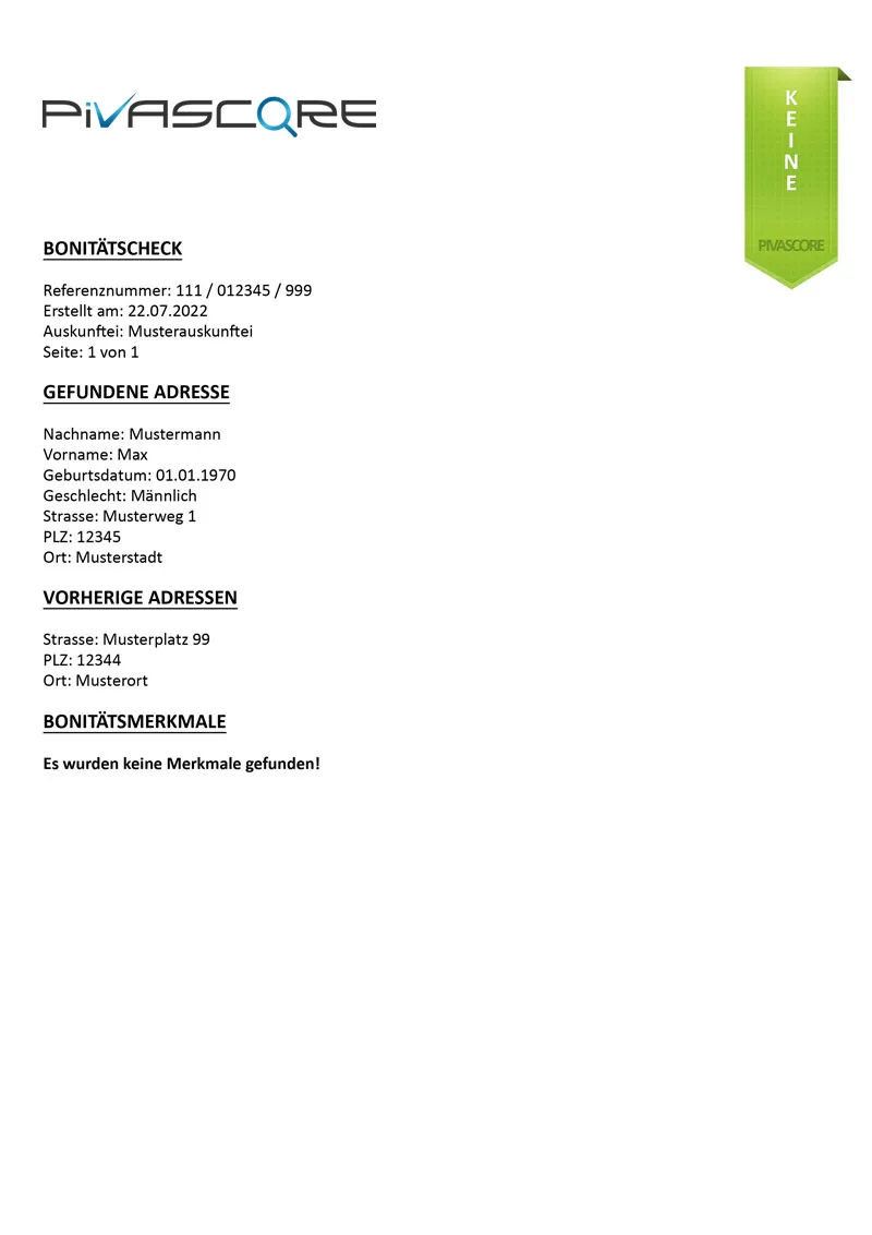 Muster einer Bonitätsauskunft